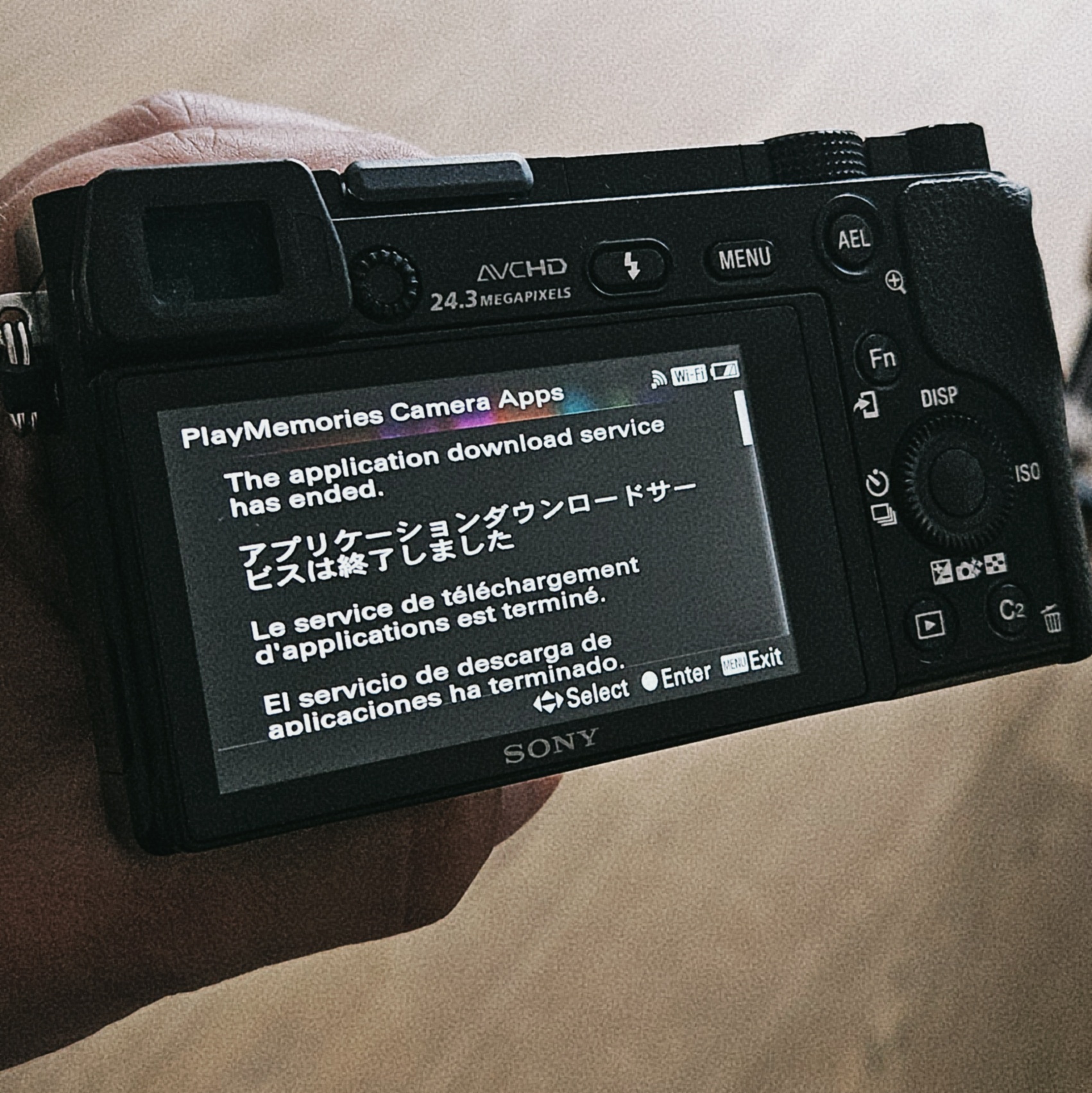 Sony a6000 camera LCD showing error message 